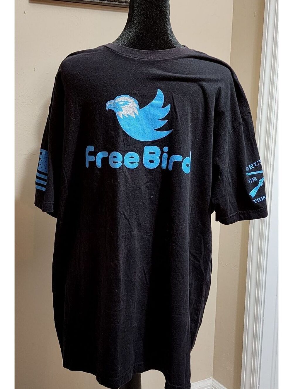Grunt Style Free Bird Black T-Shirt with Blue Graphics